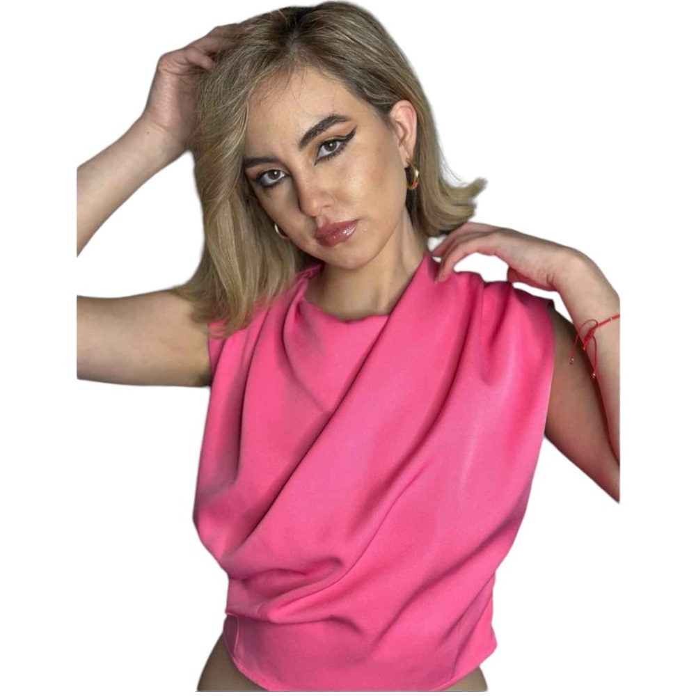 PANTS STORE Cropped Draped Pleated Bodice Sleeveless Top LARGE Bubble Gum Pink